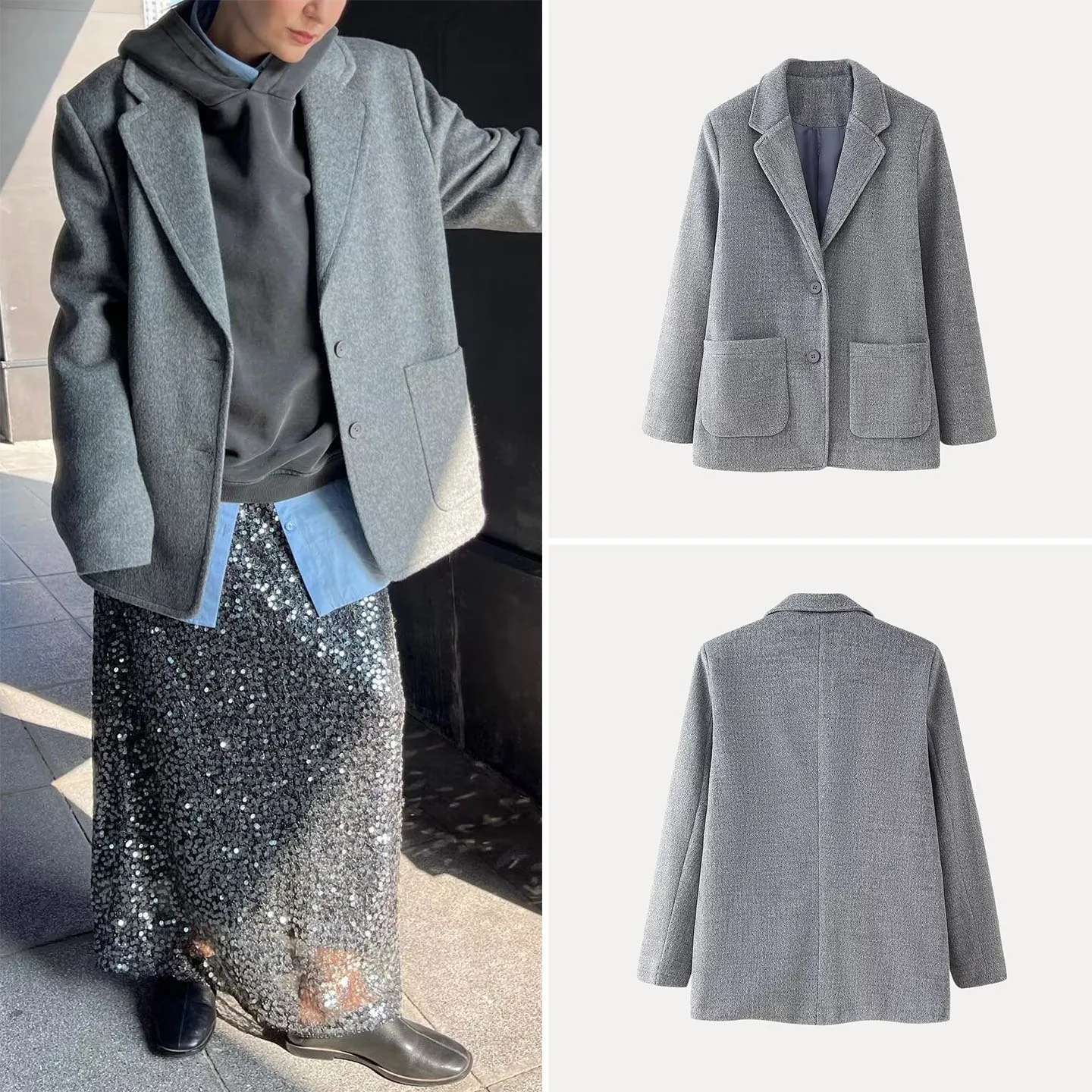 Chaqueta Casual Corta para Mujer, Estilo Otoño 2026, Nueva Colección, Corte Holgado, Bolsillos Grandes, Diseño Simple, Chaque...