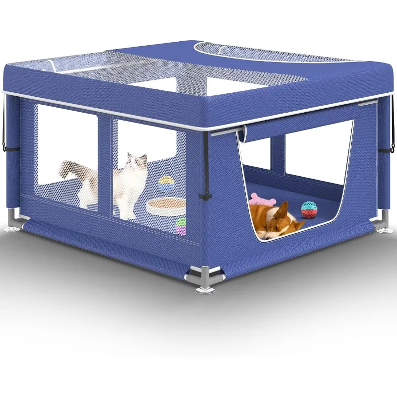 

42 × 42 Inch Puppy PlayPen, Pet PlayPen with Roof for Outdoors & Indoors, Tear Resistant Fabric, Safe and Sturdy Dog Fence