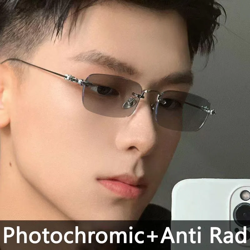 Photochromic Anti Radiation Frameless Glasses For Women Men Rimless  Shades Rimless  Eyeglass Computer  Anti Blue Light  2 in 1