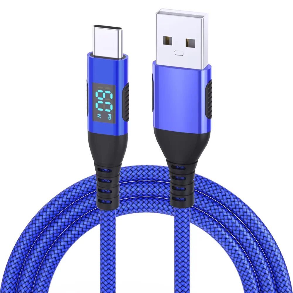 Hoge kwaliteit 1PC USB Naar Type C Kabel 60W Snel Opladen Lader Draad LED display Voor Xiaomi Samsung Laptop USB C Koord 1M 2M 3M