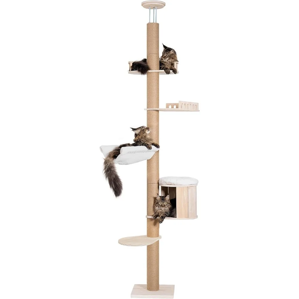 

Tall Floor to Ceiling Cat Tree for Large Cats, Cat Tower with Scratching Post, Adjustable Height(82-122 in), Large Condo Cave Be