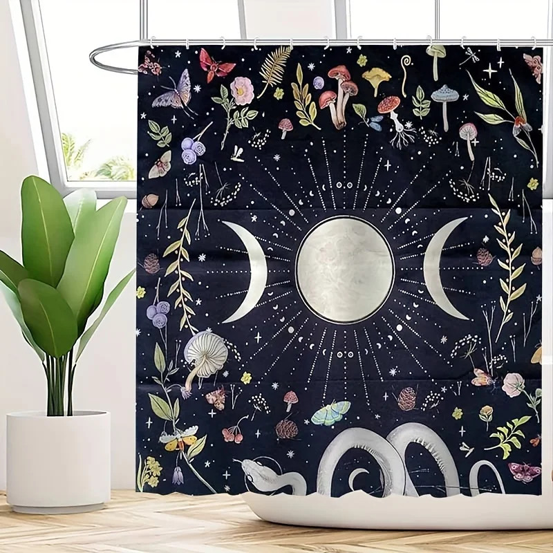 Jit1pc Sun Moon Flower Three Phase Moon Shower Curtain, Luxurious And Fog-Resistant Bathroom Curtain, Versatile Curtain, Bathroo