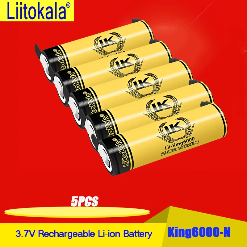 5PCS LiitoKala King6000-N Highest Capacity 3.7V 21700 6000mAh Battery  For Consumer Electronics And Home Appliances