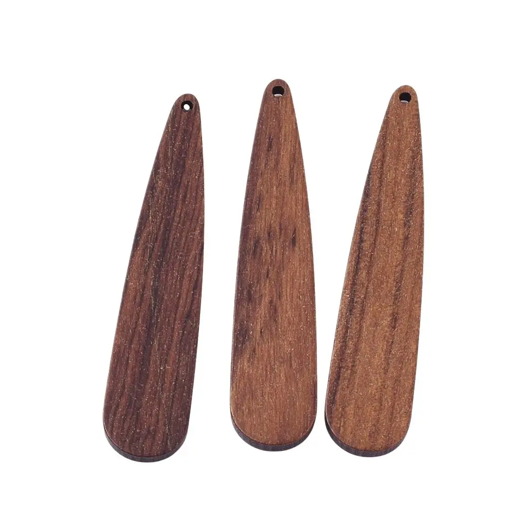 50Pcs Brown Walnut Wood Pendants Geometric Unfinished Wooden Charms Teardrop Clover Leaf Pendant for Necklace Earrings DIY Jewel