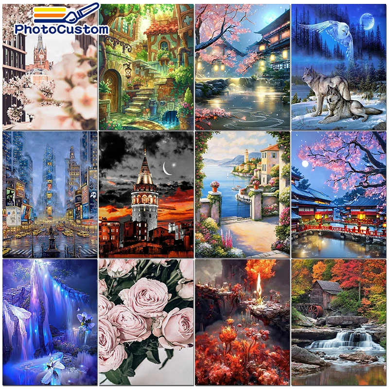 

PhotoCustom Paintings By Number Landscape On Canvas For Adults Pictures Kit Drawing Acrylic Paint Coloring By Number Home Decor