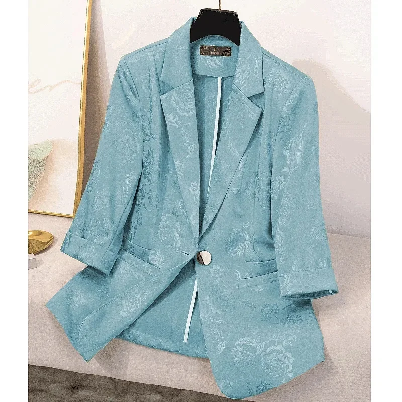 2023 Jacquard Suit Jacket Women With high-end feel upscale Spring Autumn New Quarter Sleeve Temperament Versatile Blazer Female