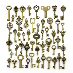 50 adet Mix Vintage eski bak tuşları Vintage kolye Metal Charms süslemeleri Diy kolye takı bulgular