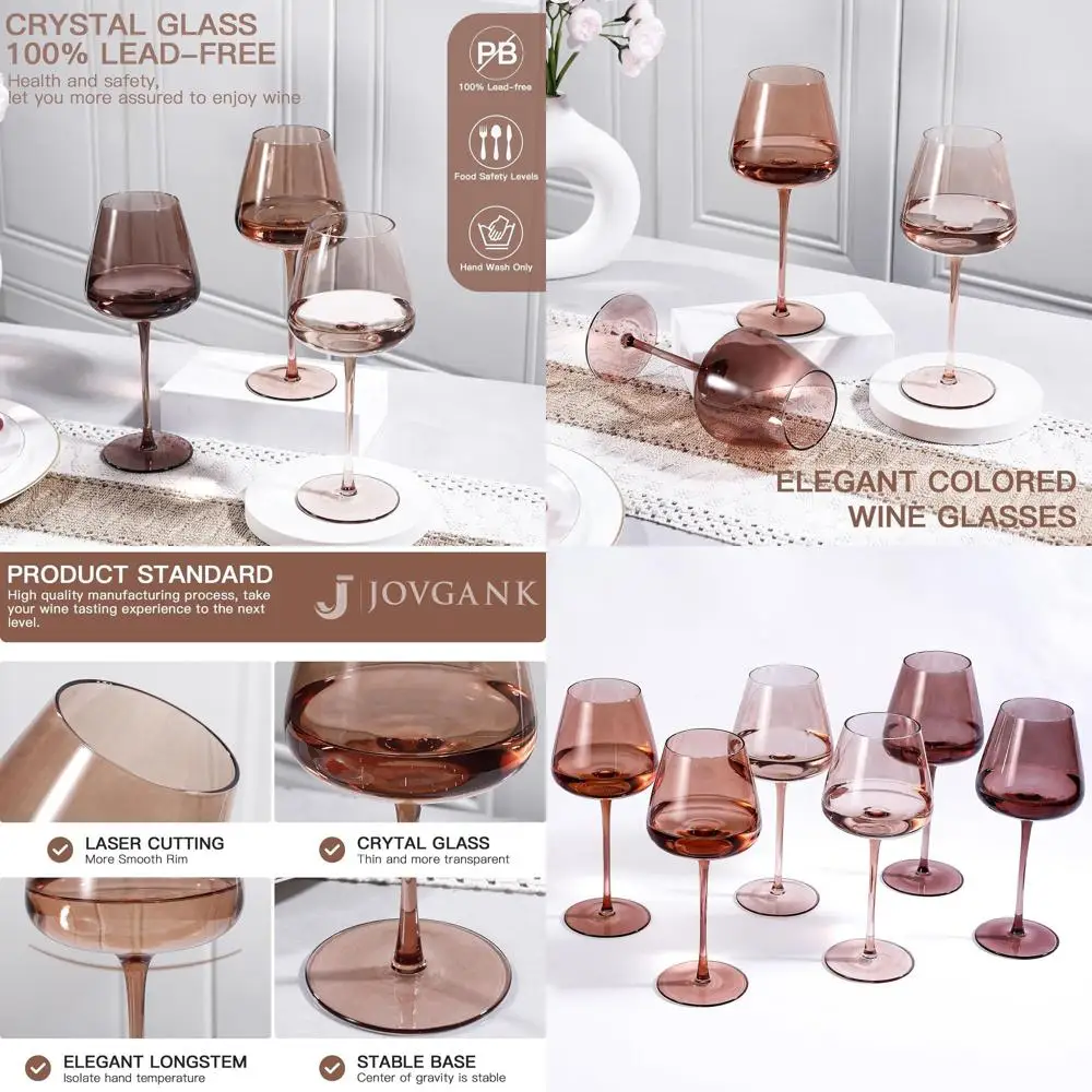 

Набор из 6 янтарных бокалов для вина, выдувной кристалл ручной работы 18 унций, без свинца, идеально подходит для подарков на День Благодарения, свадьбу, Рождество и Новый год