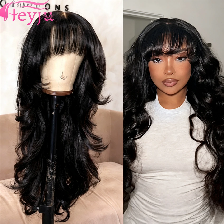 Средняя часть объемной волны Парик из человеческих волос с челкой для чернокожих женщин 3x1 Парики шнурка 230 Плотность Бразильские 30 36-дюймовые парики для женщин