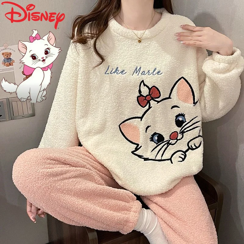 

Милый пижамный комплект из кораллового флиса с креативным мультяшным рисунком Disney Marie, зимний, новый, модный, утолщенный, теплый, мягкий, приятный для кожи.