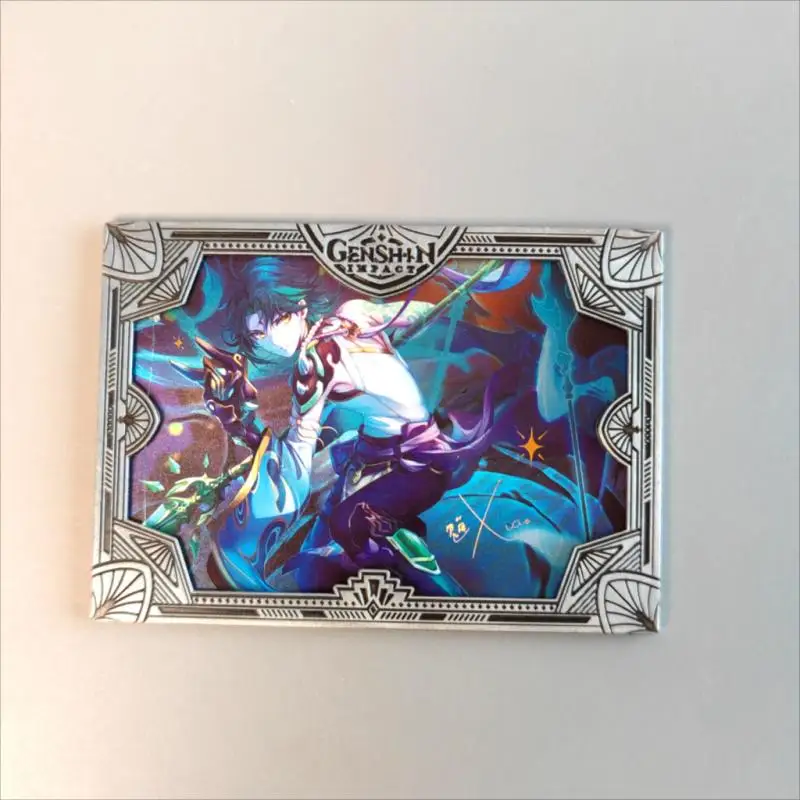 Mika Genshin Impact Metal Frame Card Anime Characters Nahida Eula Lawrence Collection Card Board Game Christmas Birthday Gift