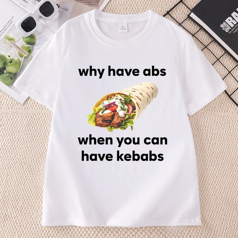 Why Have Abs Funny Meme T Shirt  Women Food Lover TshirWomen Casual Round Neck Printed T-shirts Clothing
