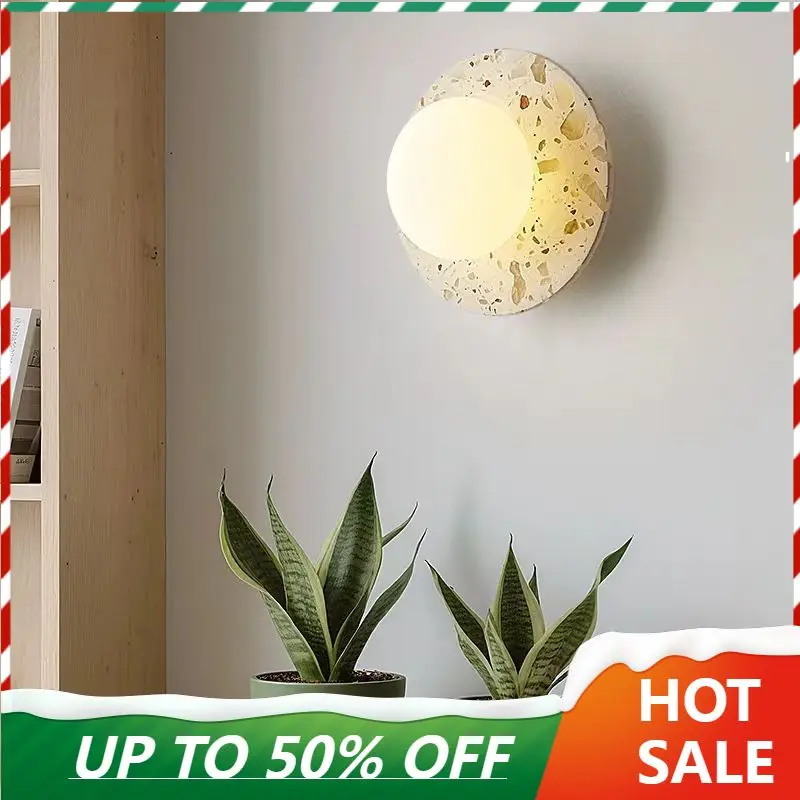 

Nordic Modern Bedside Lamp Sconce Lampen Glass Globe LED Wall Lights Bedroom Staircase Corridor White Terrazzo Marble Stone