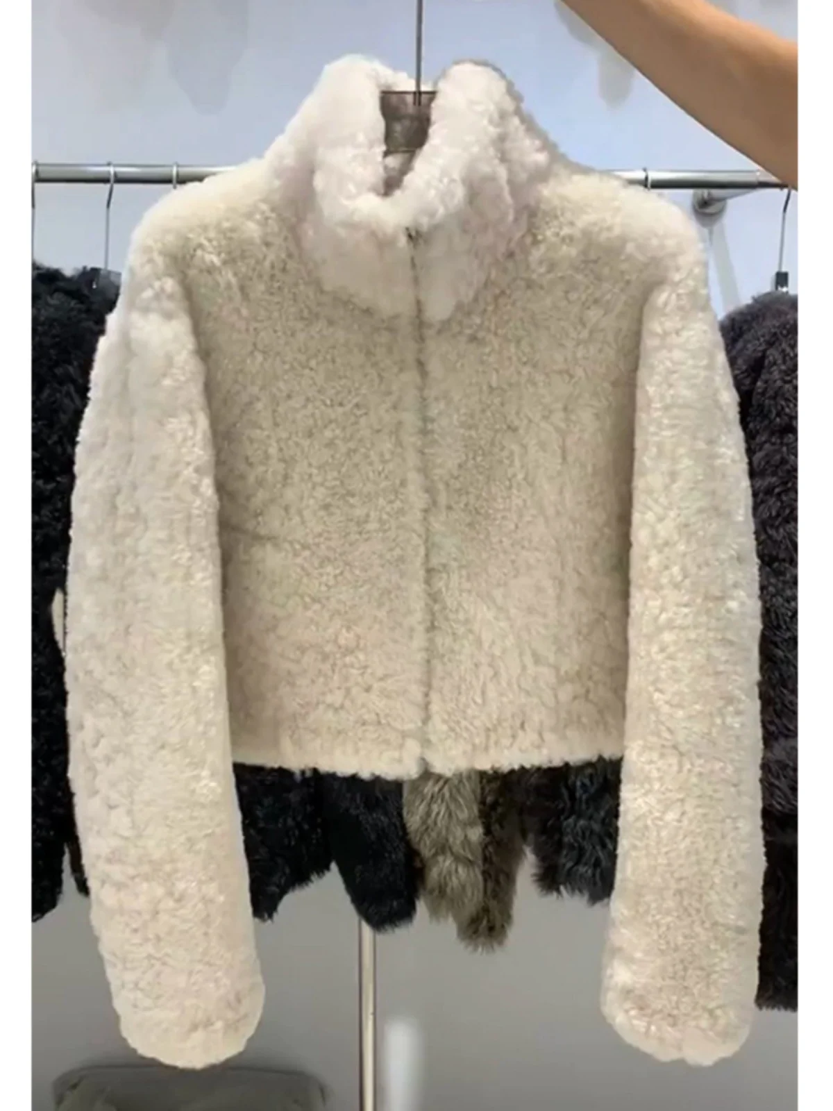 

Sli Lamb Fur Jaet женский свободный кардиган с высоким воротником, повседневное осенне-зимнее модное универсальное пальто с открытой передней частью