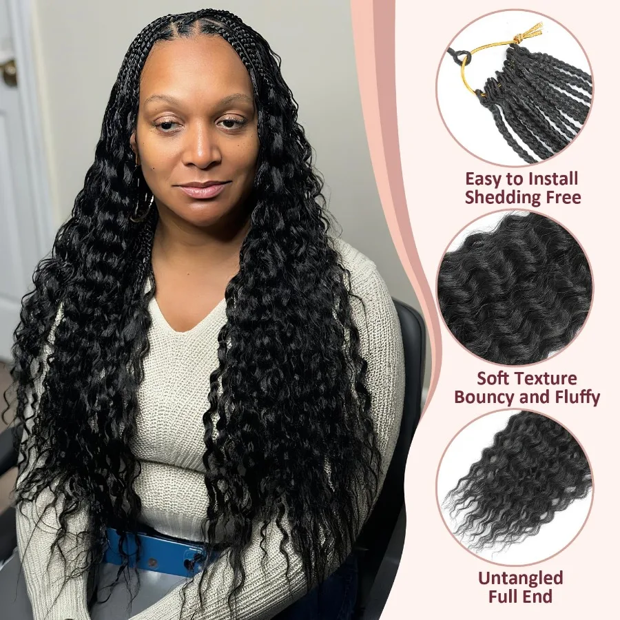 شعر كروشيه مموج عميق 24 بوصة 7 عبوات من الشعر الاصطناعي الطويل المُحلق مسبقًا للنساء ذوات البشرة السمراء مع نمط ملتف عميق وصندوق حورية البحر بوهو #5