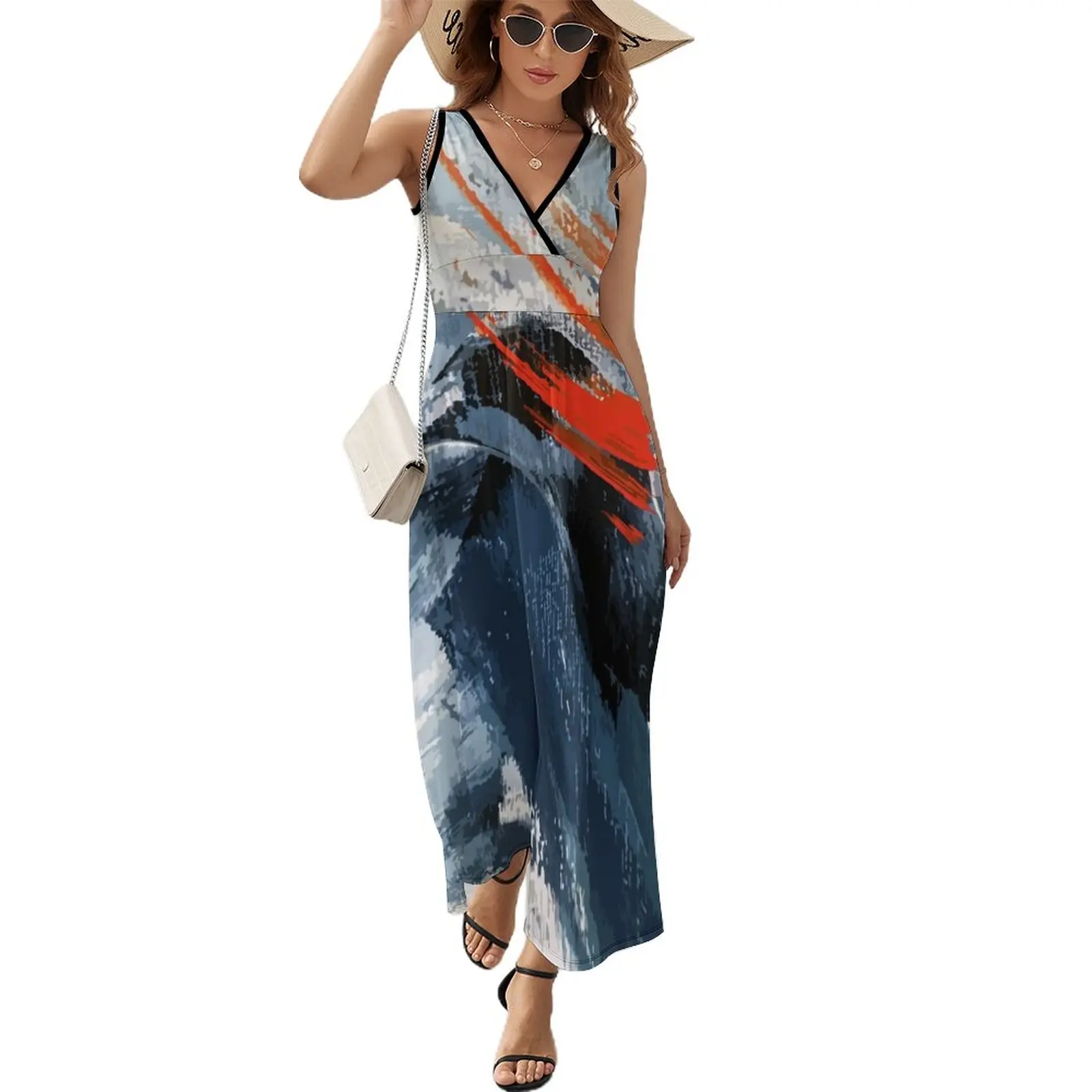 

Blue and Orange Brushstroke Abstract Painting Sleeveless Dress dress women elegant luxury evening dresses luxury 2024