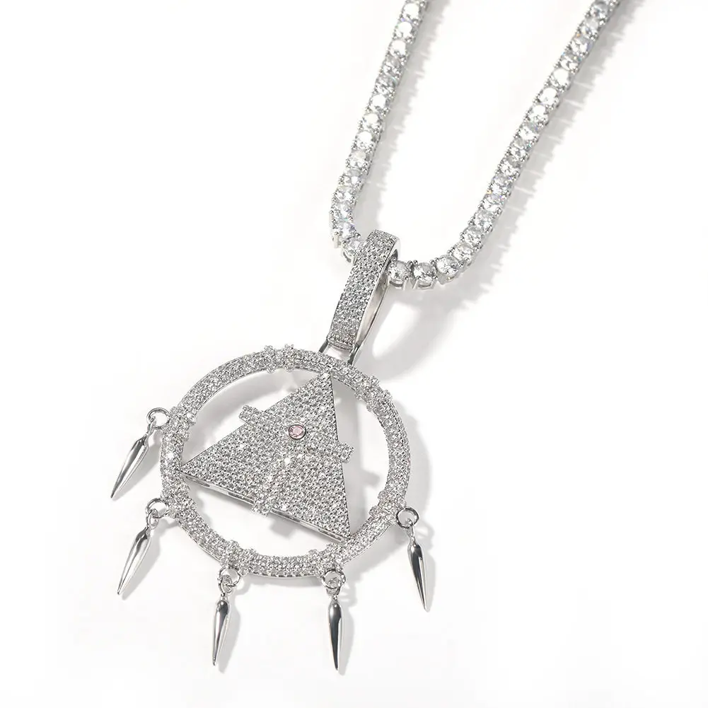 Yu-Gi-Oh Millennium Eye hip-hop style geometric pendant necklace, inlaid with sparkling zircon, crystal version, Yu-Gi-Oh gift