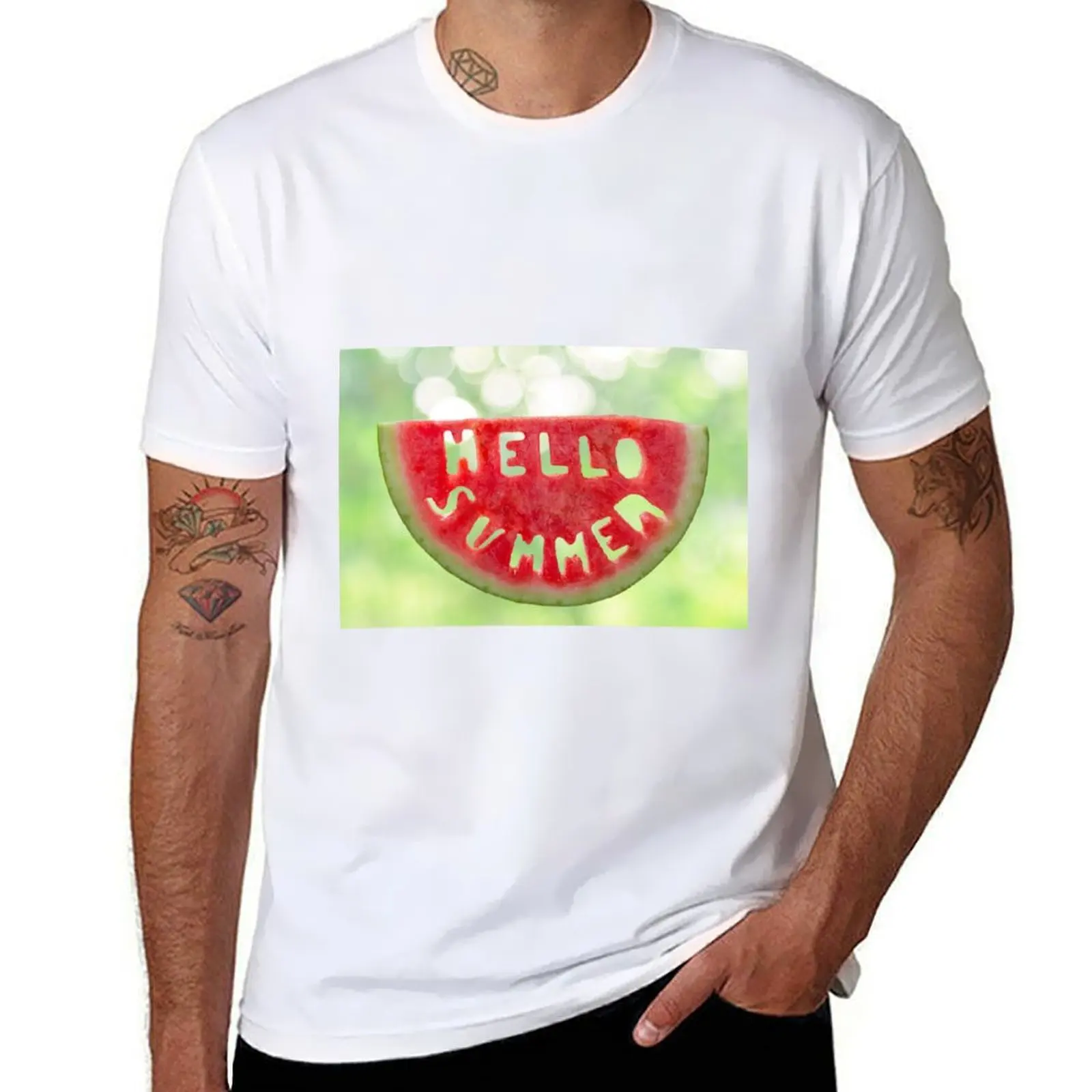 

Hello Summer Watermelon T-Shirt man graphic t shirt man t shirt heavy cotton T-Shirt