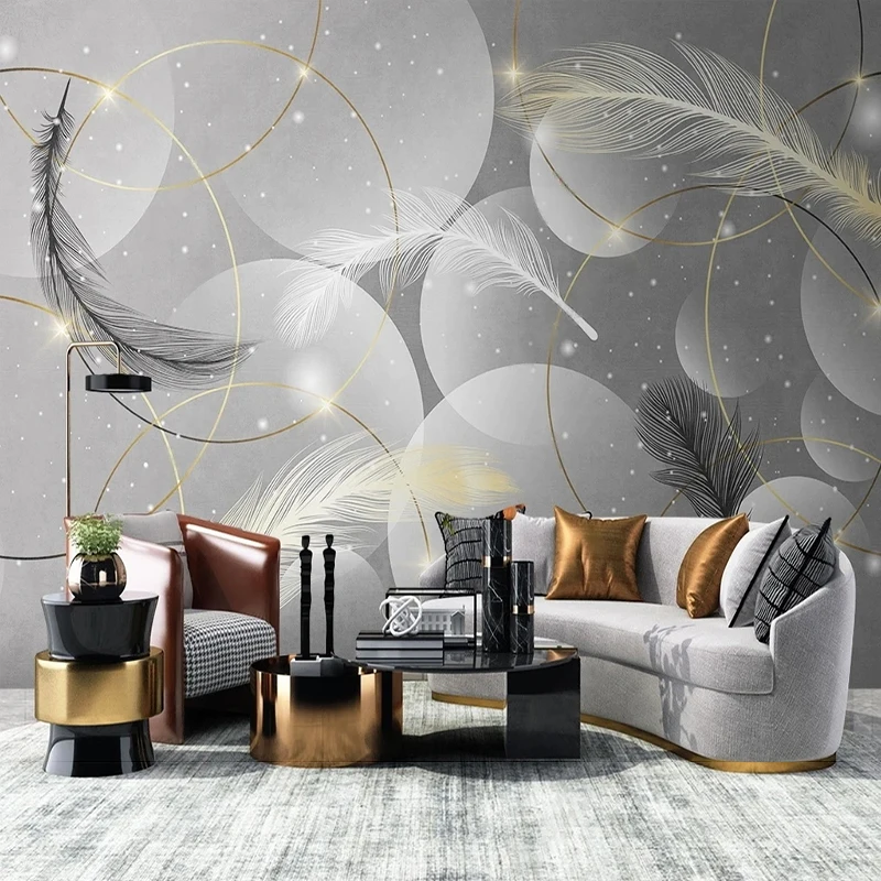 

Custom 3D Modern Nordic Light Luxury Feather And Shadow Dream TV Sofa Background Wall Mural Papel Pintado Pared Tapety Fresco