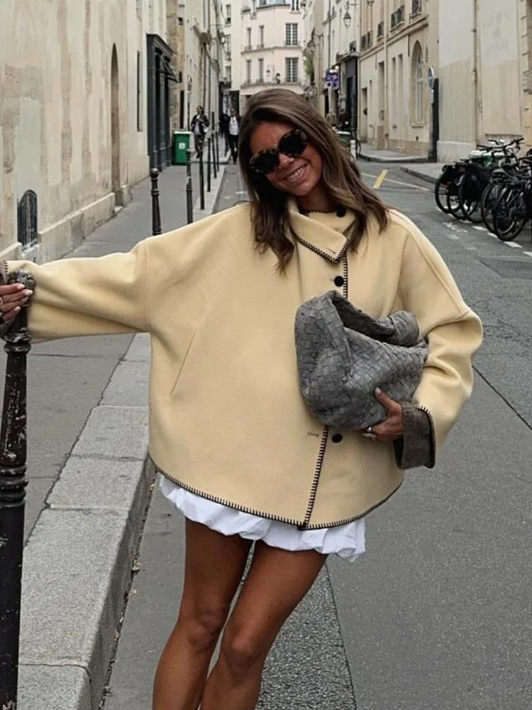 

Long Sleeves Single-Breasted Solid Coat Female Casual Jacket Women Autumn Turtleneck Long Sleeve Jacket Fashion Loose Jackets