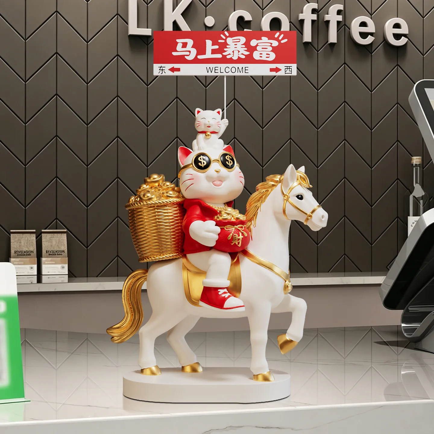LMM will get rich immediately, creative and lucky cat ornaments, opening gifts, front desk decorations