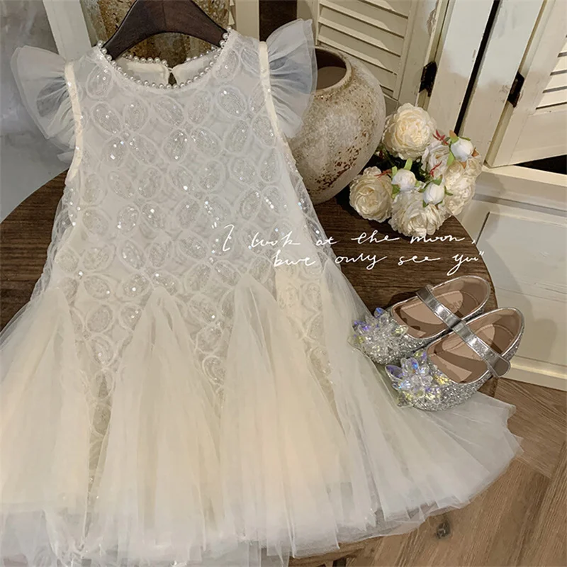 Sequin dresses for girls Summer Children Princess Dresses for little girls Fancy sleeved puffy tulle dresses for babies