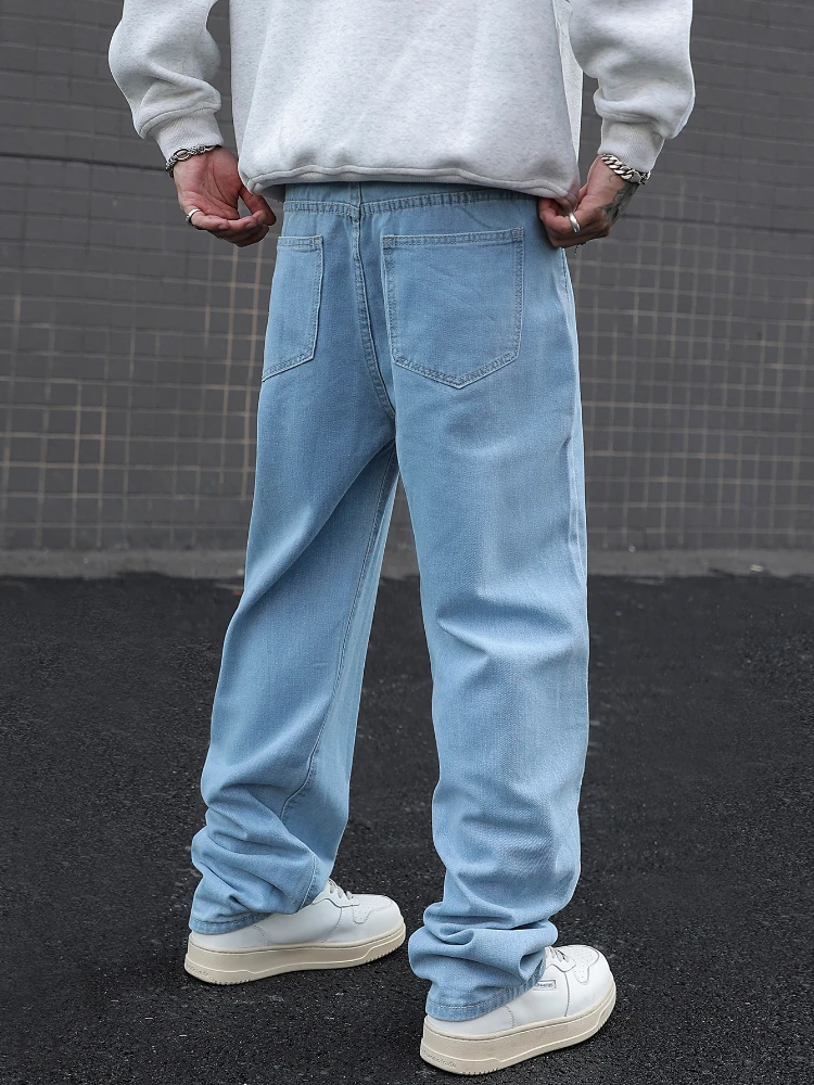 Streetwear Y2K Men Wide Leg Pants Baggy Jeans Straight Cotton Elastic Waist Loose Denim Trousers Korean Fashion Male Clothes