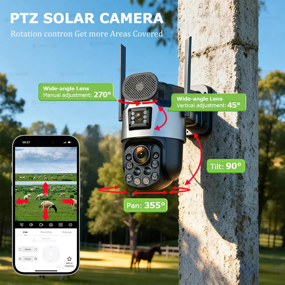 10mp câmera de vigilância ao ar livre solar 60x óptica 4g sim sem fio segurança em casa ptz rastreamento automático aov 24/7 registro cctv ip cam