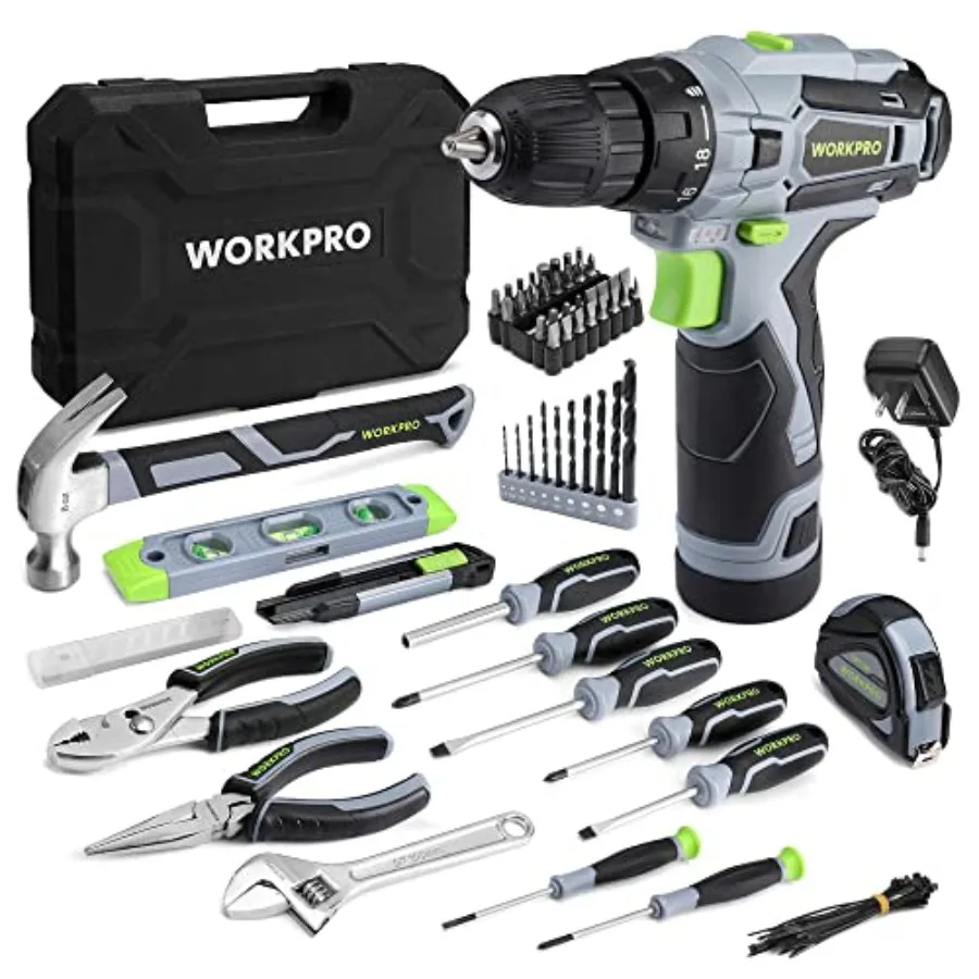 

Home Tool Kit with Power Drill 108PCS Power Home Tool Set with 12V 1.5 Ah Battery Powered Screwdriver and Tool Box Elec