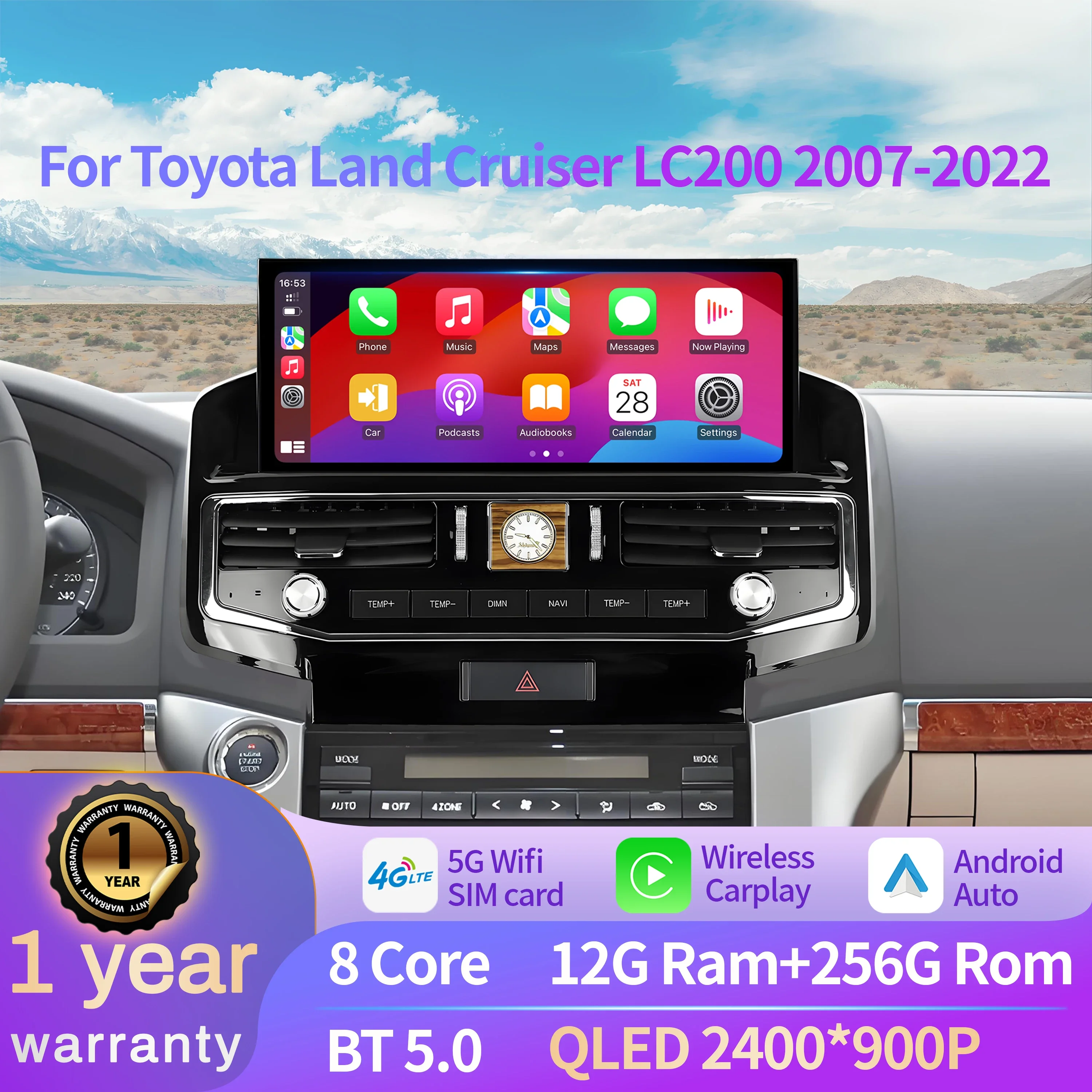 

12.3 inch Android 15 Car Radio For Toyota Land Cruiser LC200 2007-2022 Wireless Bluetooth Carplay Multimedia Head Unit Screen