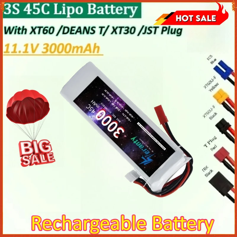 

Новый 11,1 В 3000 мАч 3S 45C Lipo аккумулятор с разъемом XT60 DEANS TXT30 JST для радиоуправляемого самолета, квадрокоптера, дрона, FPV, лодки, вертолета