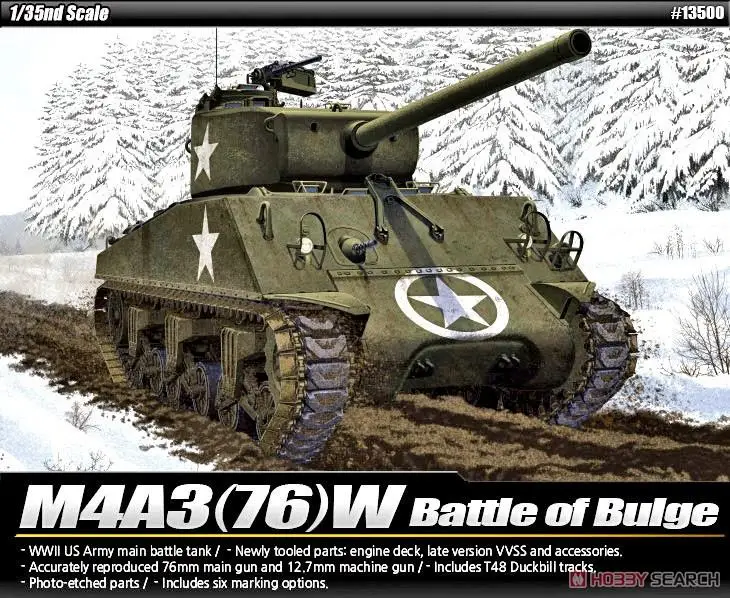 Academy 13500 1/35 US Sherman M4A3 (76) W Battle of Bulge Medium tank Model Kit