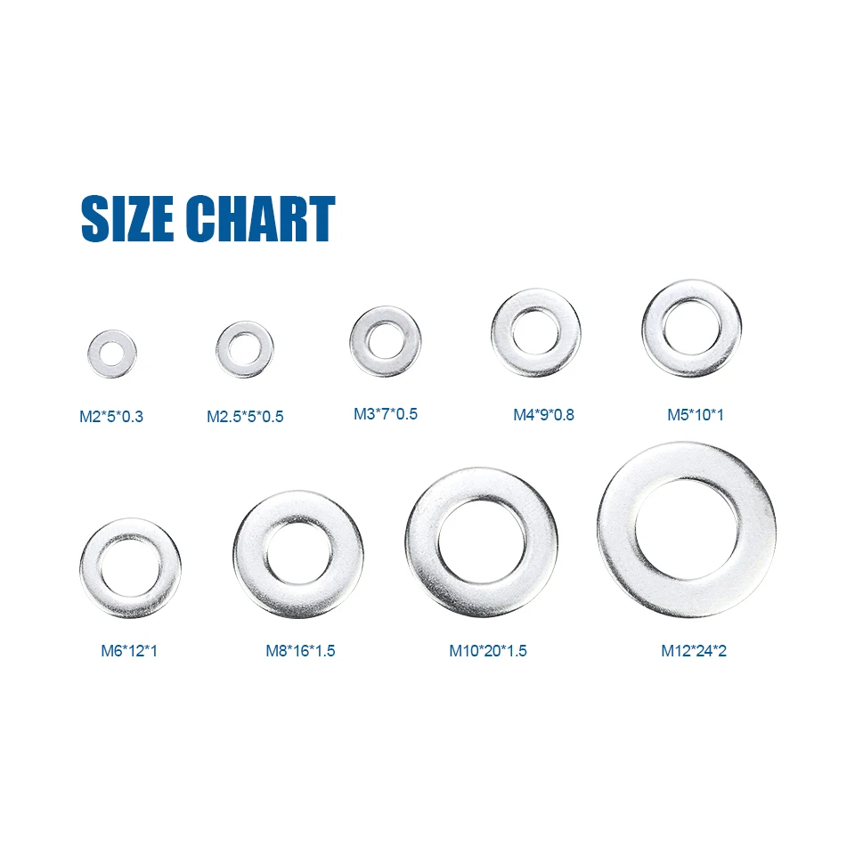 620/1010Pcs Platte Ring Set Rvs M2 M3 M4 M5 M6 M8 M10 M12 Ring Pakking Set vlakte Ringen Metalen Washer Assortiment Kit