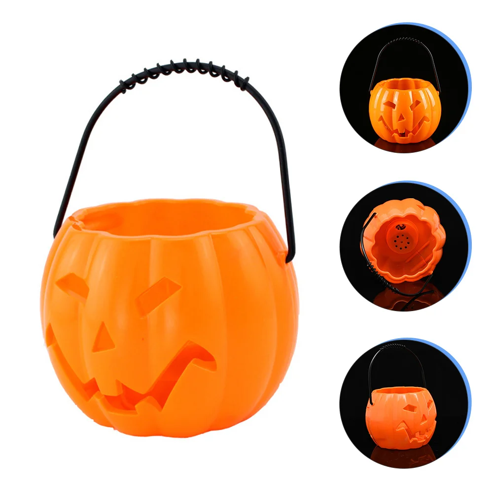 

4 Pcs Halloween Pumpkin Holder Plastic Bucket Voice Sensor LED Decor Treat Dish for Party Supplies