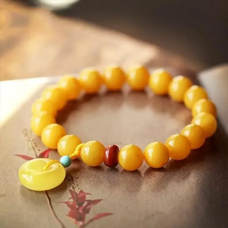 UMQ Natural chicken oil yellow honey wax safety buckle bracelet, old honey wax single loop bracelet for women