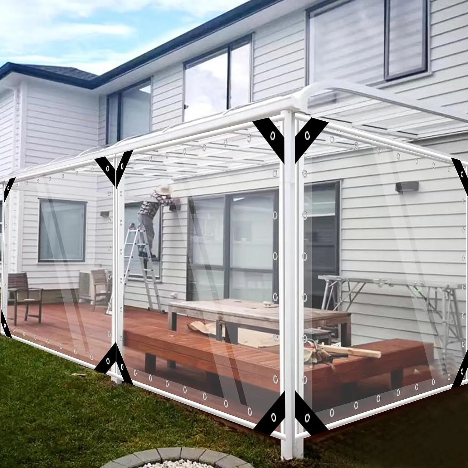 

Tarpaulin Transparent Waterproof PVC Plastic with Eyelets for Garden Furniture Plant Greenhouse Pet Hutch Roof Covered Rainproof