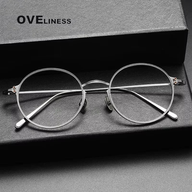 

Pure Titanium Glasses Frame for Women Retro Round Eyeglasses frames men 2025 male full Eyewear spectacles