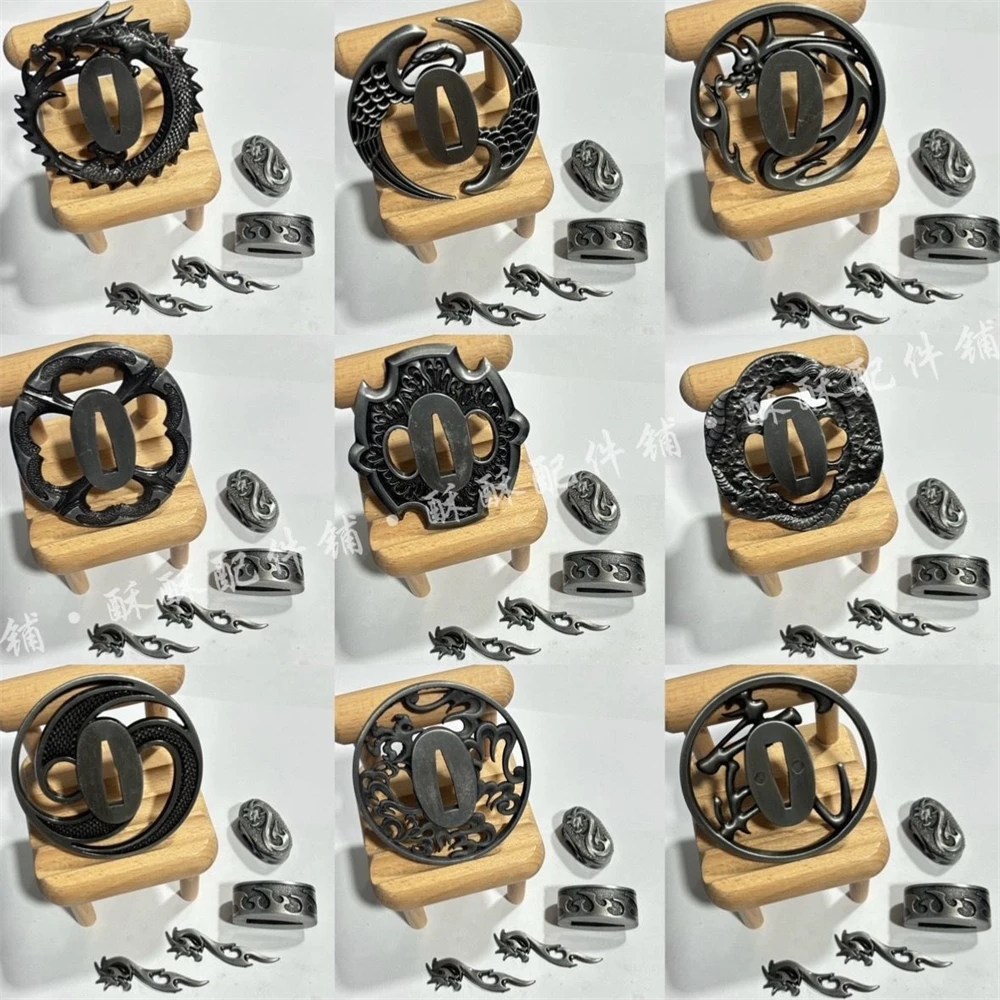 A Set Alloy Tsuba Hand Guard Tsuba Fuchi Kashira Menuki Fittings For Japanese Samurai Sword Katana Wakizashi Tanto Accessories