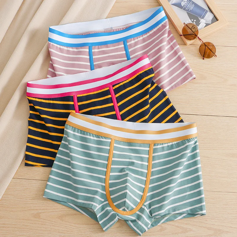 

Мужские хлопковые дышащие боксеры в полоску, удобные сексуальные трусы, нижнее белье со средней талией, мягкие шорты-боксеры, мужские трусы, новинка лета