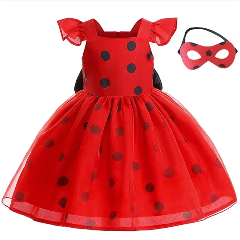 Christmas Ladybug Girls Dress Small Flying Sleeve Cosplay Princess Clothes Birthday Party Performance Baby Children Costume