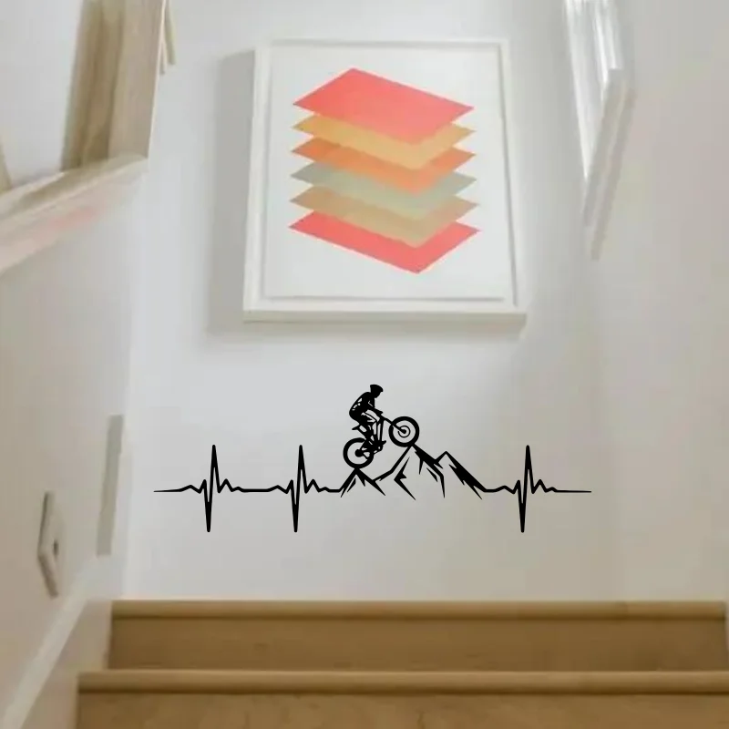 MTB Mountain Bike Heartbeat Wall Decal Living Room Bedroom Man Mountain Biker Downhill Bicycle Wall Sticker Playroom Vinyl