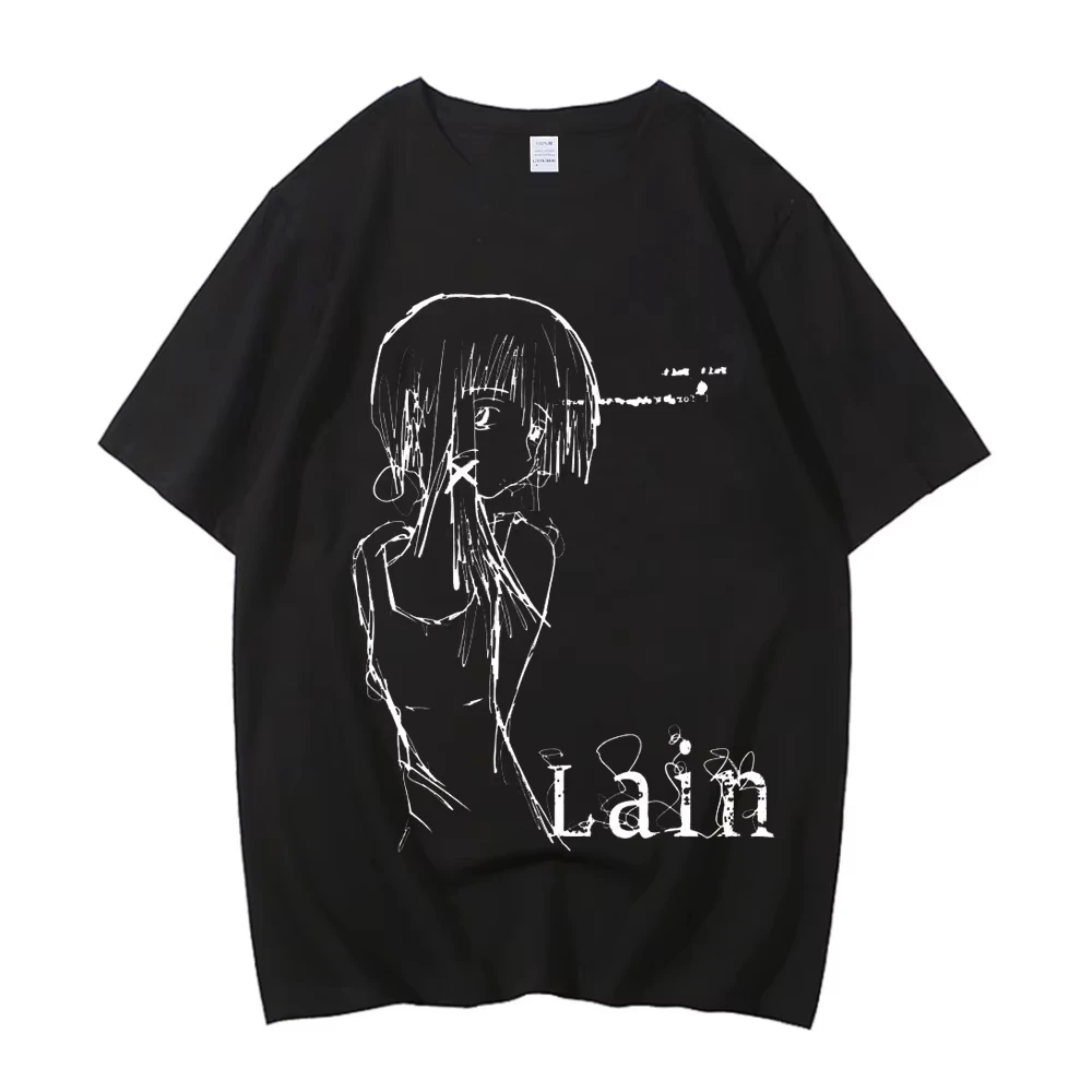 Anime Serial Experiments Lain Manga Graphic Print T-Shirt Men Women Oversized Streetwear Harajuku Fashion Top Oversized Tee