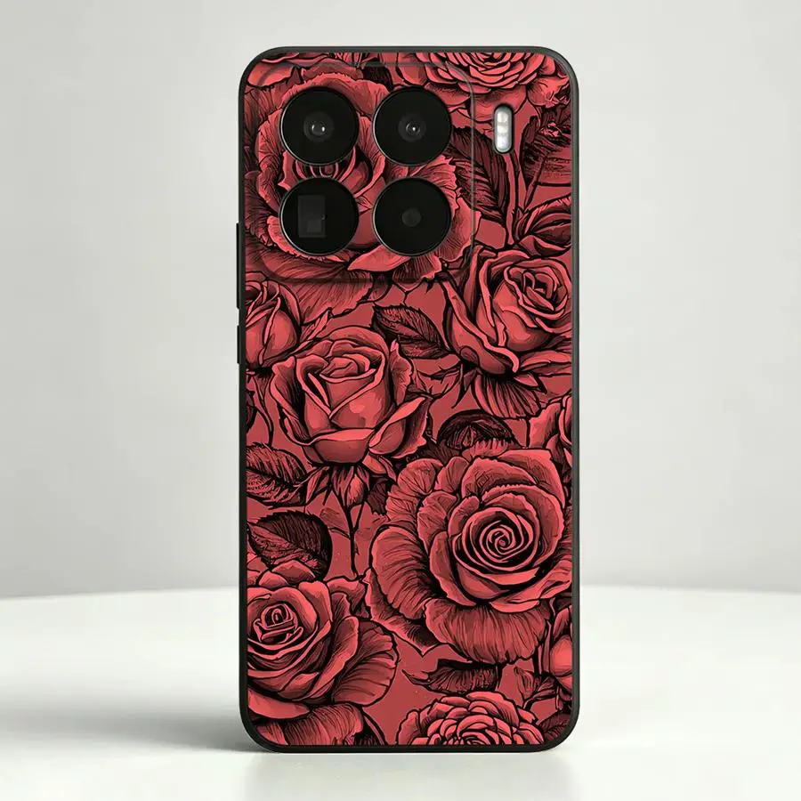 Case for Xiaomi Mi 12X 12 14 11T 11 13 Lite 12T Pro 10T Funda Phone Cover Red Rose Line Art - view 4