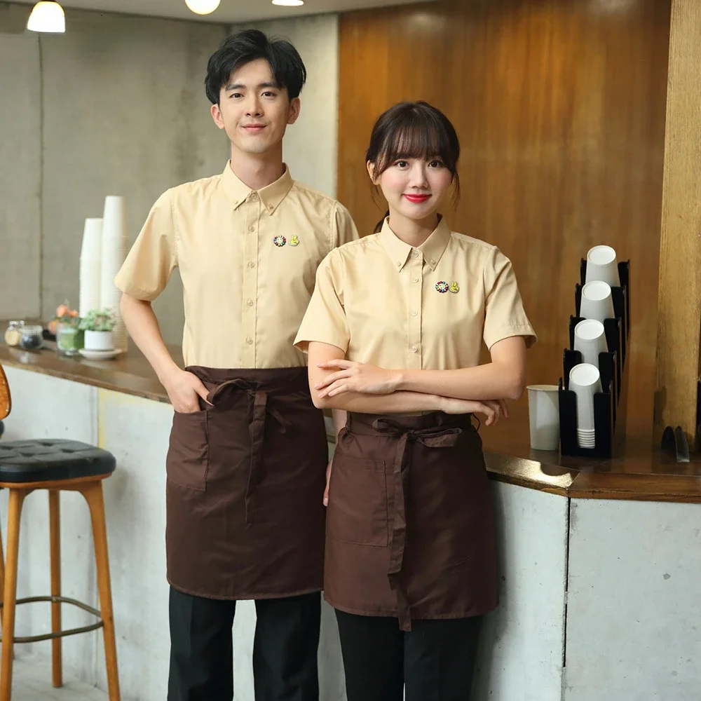 

Chinese Restaurant Waitress Hotel Waiter Uniform Summer Waitress Overalls Short Sleeved Catering Teahouse Working Clothing