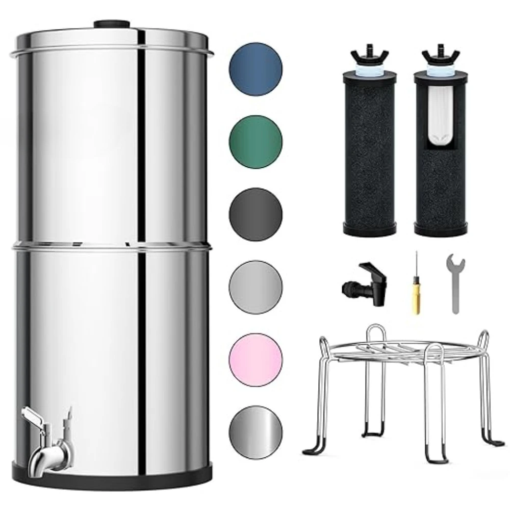 NEW - 3-Stage 0.01μm Ultra-Filtration Gravity Water Filter System,304 Stainless Steel Countertop System with 2 Filters and Stand