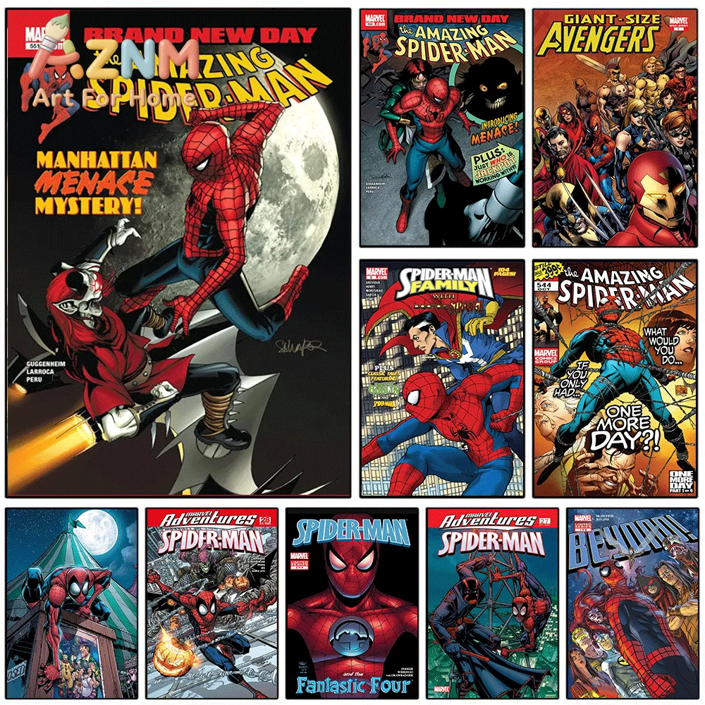 Marvel The Amazing Spider‑Man Brand New Day Comic Canvas Print, Superhero Comic Cover Graphic Art Poster, Frameless Canvas Wal