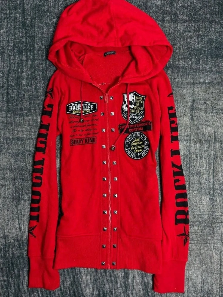 

Aesthetic Y2k Grunge Long Sleeved Hoodie Vintage Punk Harajuku Skeleton Letter Print Cardigan Women Winter Fashion Casual Coat