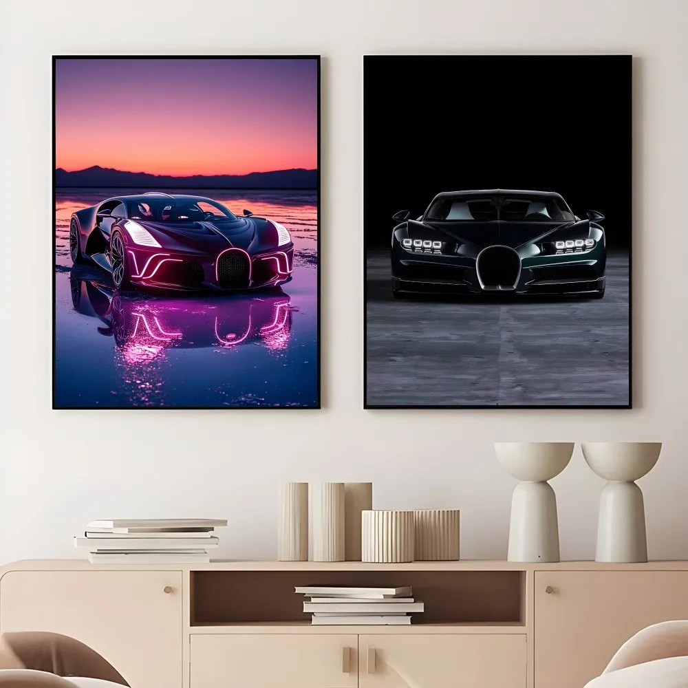 B-BUGATTIES Cool Supercar Poster Sticky Wall Art Printing Waterproof Home Living Bed Room Bar Aesthetic Decor