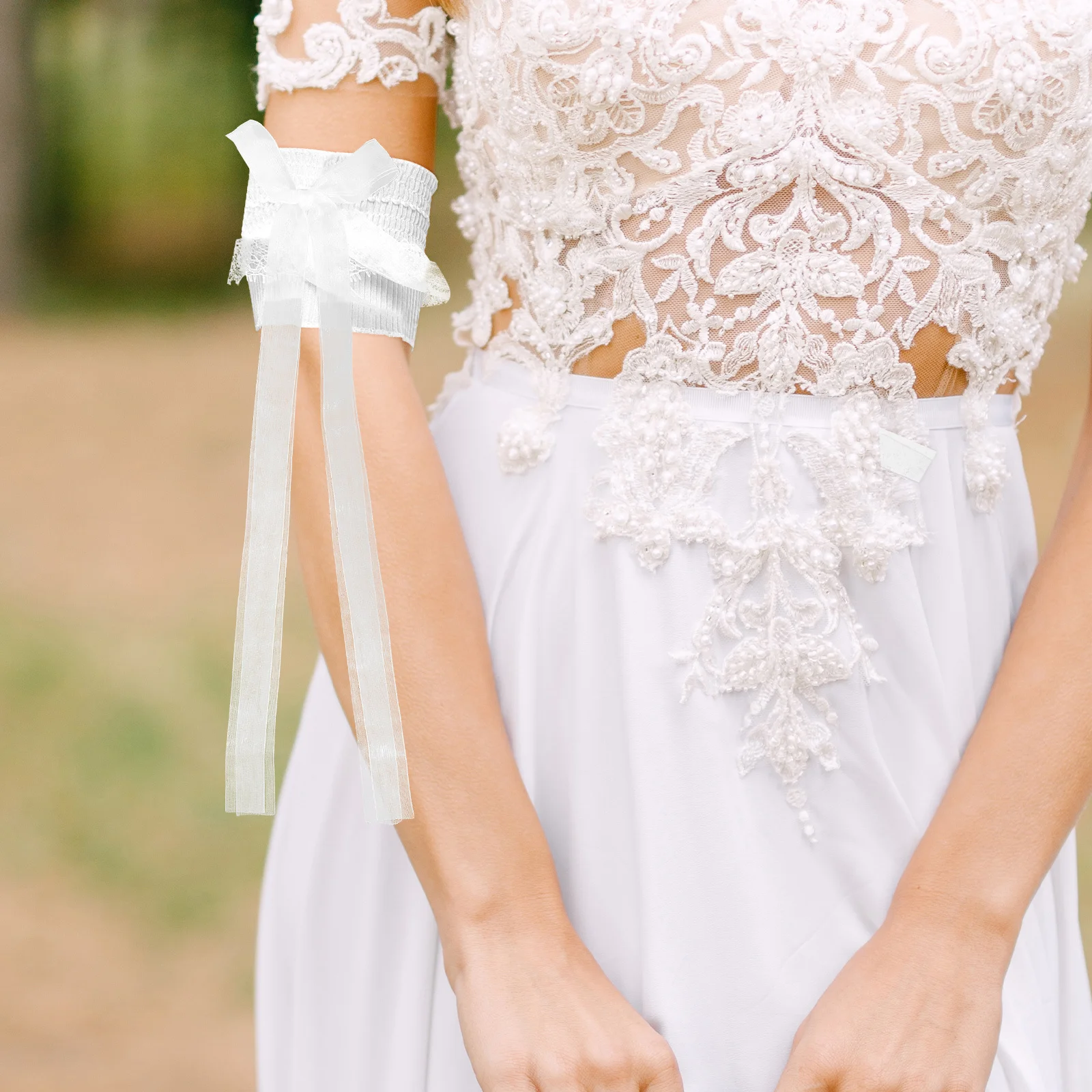 1 par lolita rendas braço punhos arco fita longa decorativa mangas do braço plissado punhos manga cosplay festa acessórios de palco