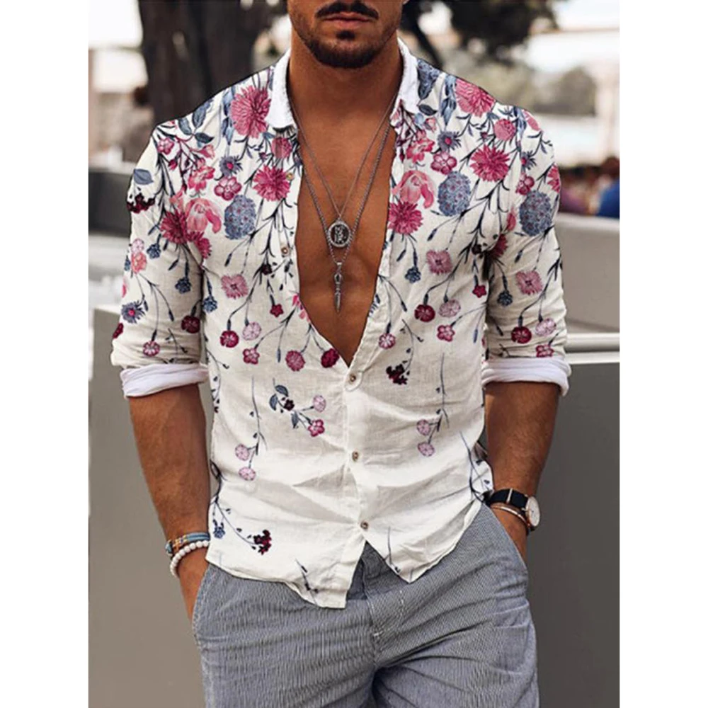 

Florals Palm Tree Colors 3D All Over Printed Hawaiian Casual Button Up Dress Shirts Full Sleeve Office Streetwear Men Clothing